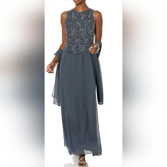slim fit dress slacks J Kara Long Mother of the Bride Dress Sale – The Dress Outlet main image 1